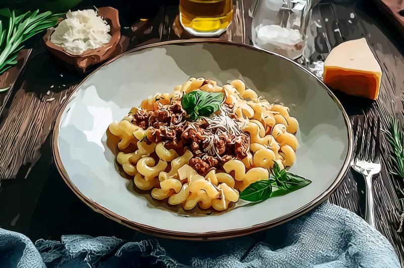 Hörnli und Ghacktes mit Apfelmus